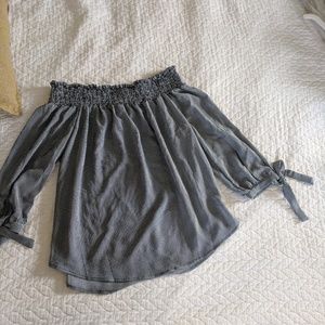 Flowy pinstripe off the shoulder top